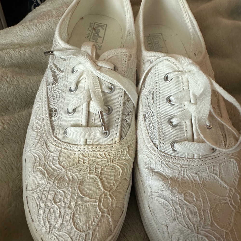 Keds White Lace Floral Canvas Sneakers